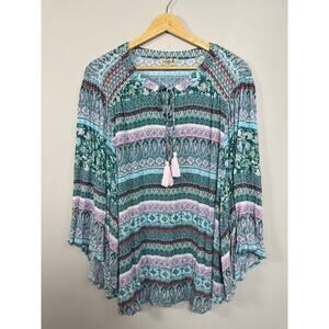 One World Women's Blouse Top Size 2X Boho Prairie Whimsical Etherial Gypsy